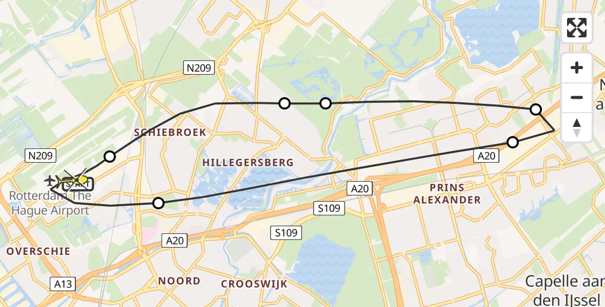 Routekaart van de vlucht: Lifeliner 2 naar Rotterdam The Hague Airport, Fairoaksbaan