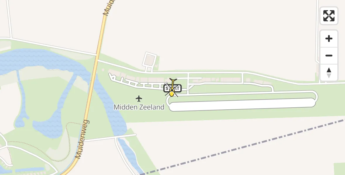 Routekaart van de vlucht: Kustwachthelikopter naar Vliegveld Midden-Zeeland, Calandweg