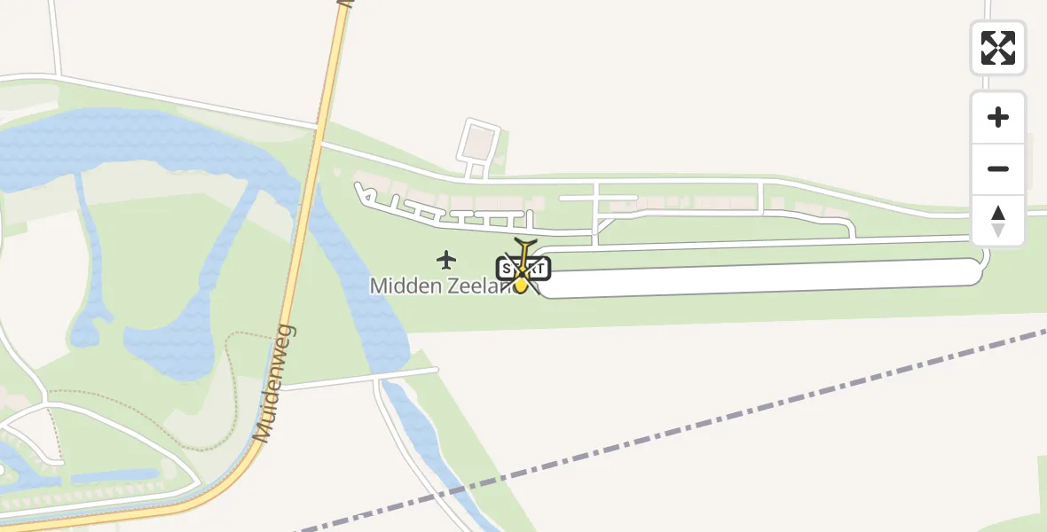 Routekaart van de vlucht: Kustwachthelikopter naar Vliegveld Midden-Zeeland, Calandweg