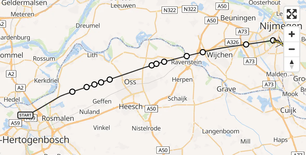 Routekaart van de vlucht: Lifeliner 3 naar Radboud Universitair Medisch Centrum, Lokerenpassage