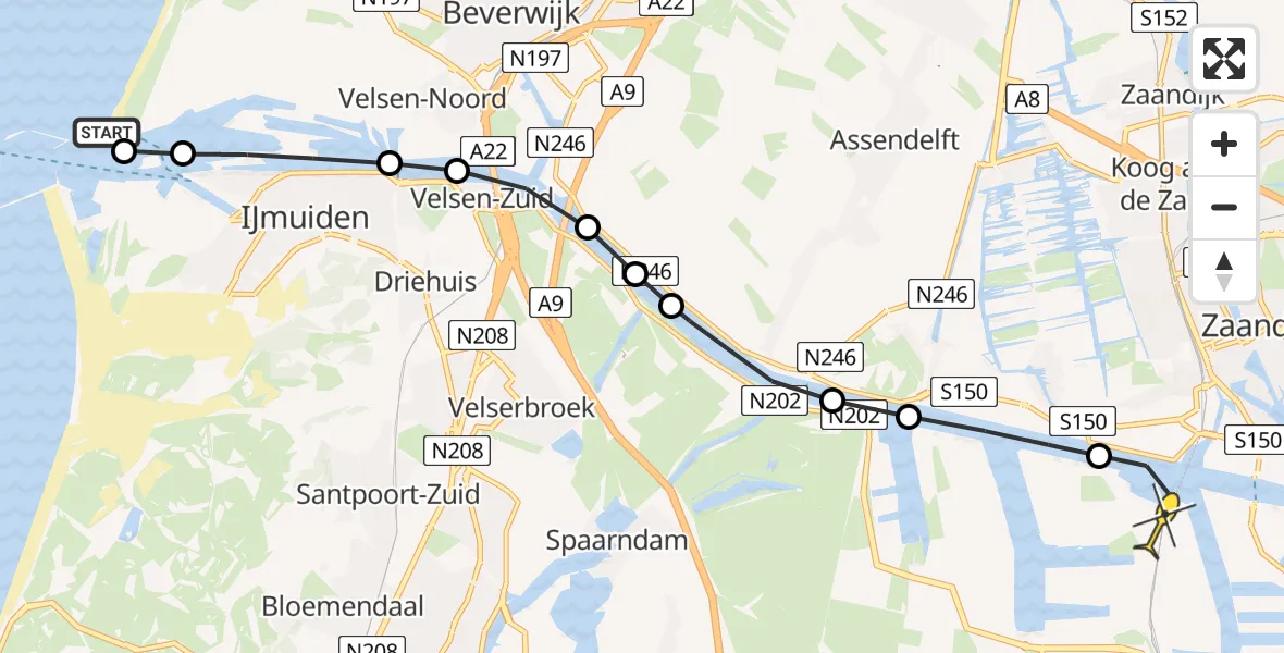 Routekaart van de vlucht: Lifeliner 1 naar Amsterdam Heliport, Middenbuitentoeleidingskanaal