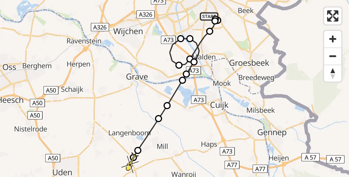 Routekaart van de vlucht: Lifeliner 3 naar Odiliapeel, Nijmeegsebaan