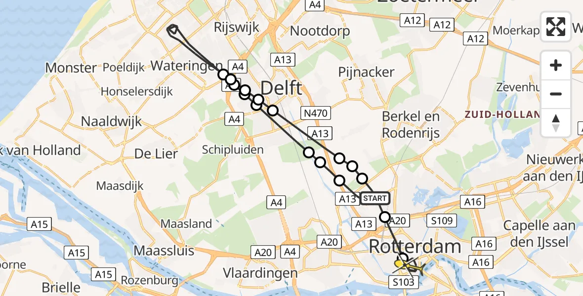 Routekaart van de vlucht: Lifeliner 2 naar Erasmus MC, Museumlaan