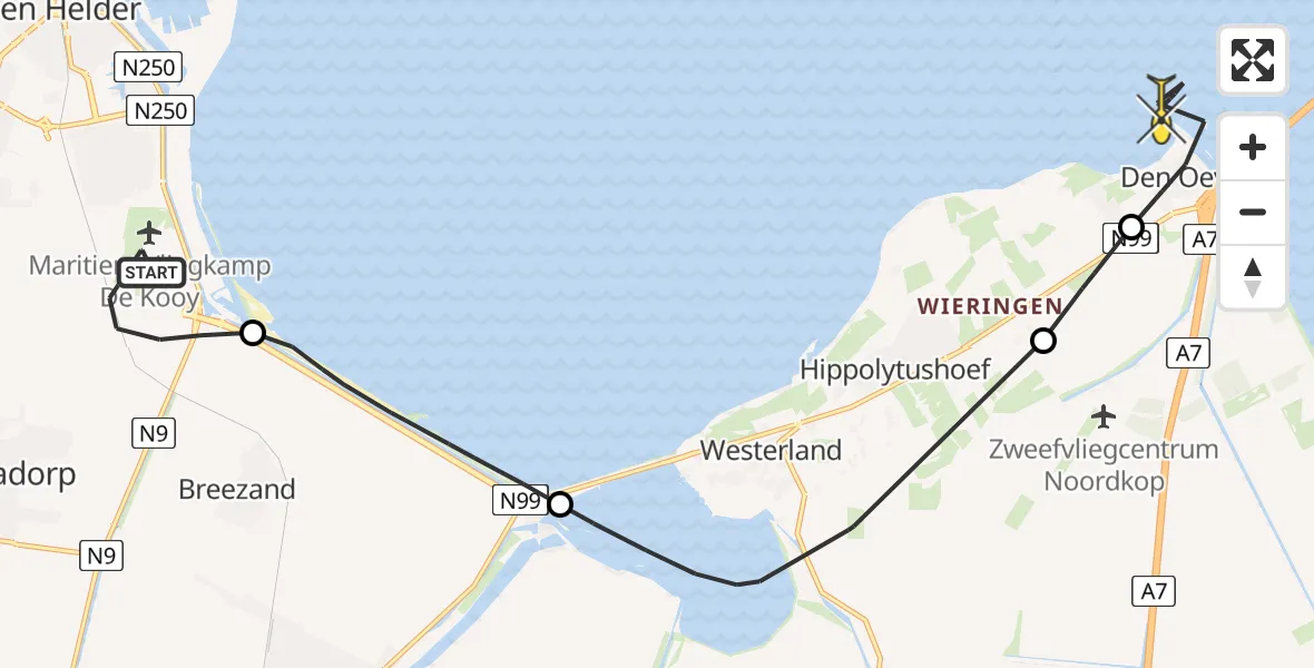 Routekaart van de vlucht: Kustwachthelikopter naar Den Oever, Middenvliet