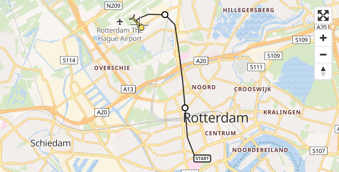 Routekaart van de vlucht: Lifeliner 2 naar Rotterdam The Hague Airport, Schepenstraat