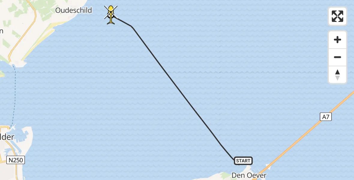 Routekaart van de vlucht: Kustwachthelikopter naar Oudeschild