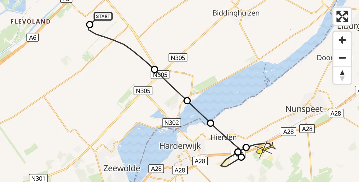 Routekaart van de vlucht: Traumaheli naar Hulshorst, Flamingoweg