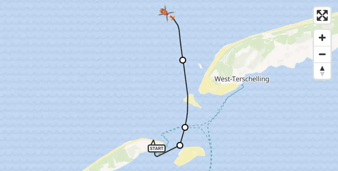 Vluchtroute Kustwachthelikopter Vlieland Heliport - , 18 september 2025, 18:11