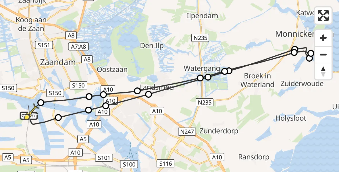 Routekaart van de vlucht: Lifeliner 1 naar Amsterdam Heliport, Kajuitpad