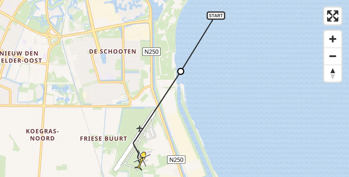 Routekaart van de vlucht: Kustwachthelikopter naar Vliegveld De Kooy, Luchthavenweg
