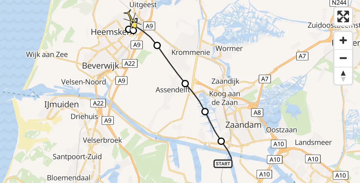 Routekaart van de vlucht: Lifeliner 1 naar Uitgeest, Hemweg