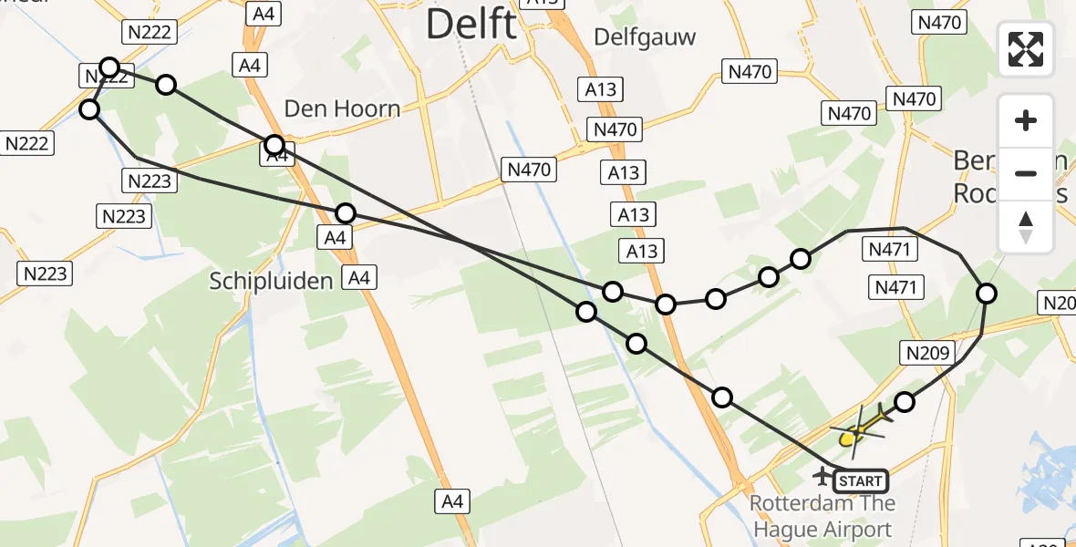 Routekaart van de vlucht: Lifeliner 2 naar Rotterdam The Hague Airport, Woudseweg