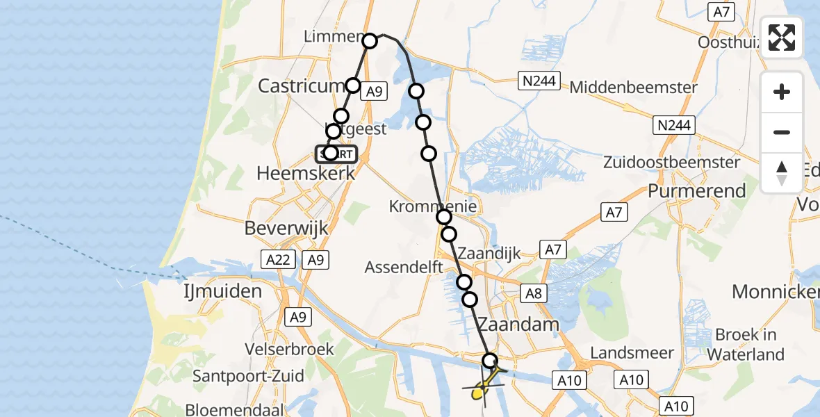 Routekaart van de vlucht: Lifeliner 1 naar Amsterdam Heliport, Provincialeweg