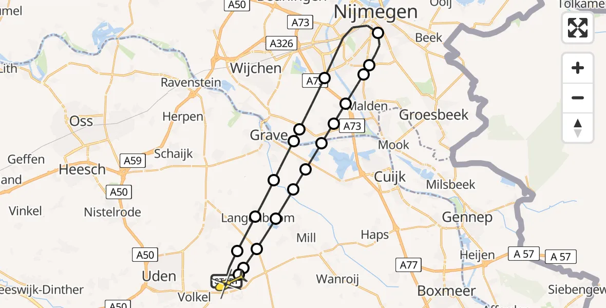 Routekaart van de vlucht: Lifeliner 3 naar Vliegbasis Volkel, Millsebaan