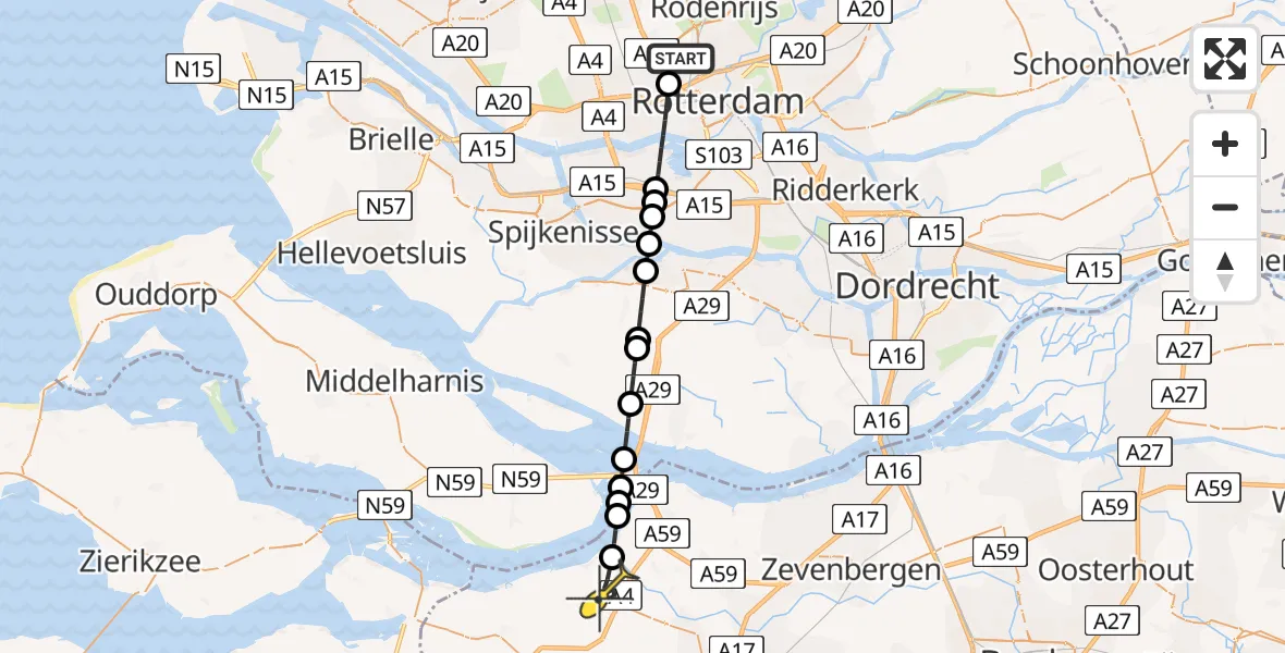 Routekaart van de vlucht: Lifeliner 2 naar Dinteloord, Van der Duijn van Maasdamweg