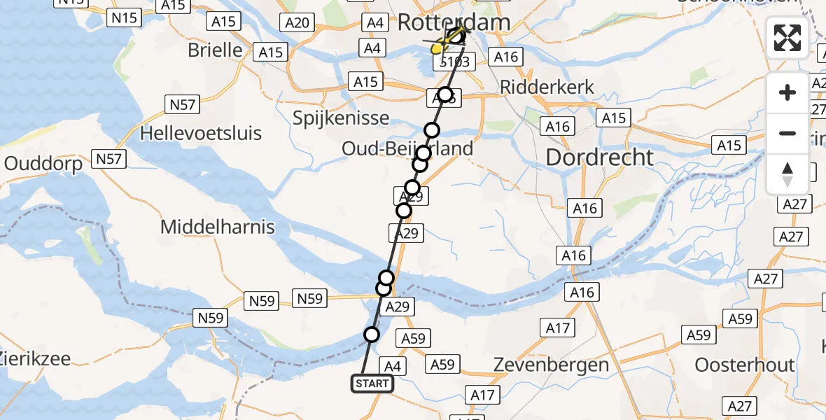 Routekaart van de vlucht: Lifeliner 2 naar Erasmus MC, Noordlangeweg