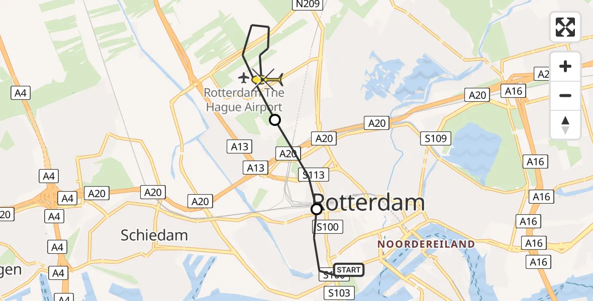 Routekaart van de vlucht: Lifeliner 2 naar Rotterdam The Hague Airport, Joost van Geelstraat
