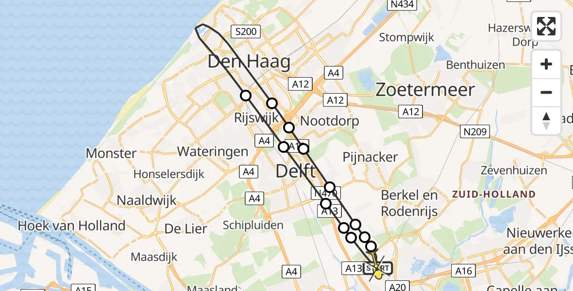 Routekaart van de vlucht: Lifeliner 2 naar Rotterdam The Hague Airport, Schieveense polder