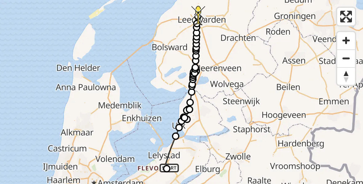 Routekaart van de vlucht: Ambulanceheli naar Vliegbasis Leeuwarden, Talingweg
