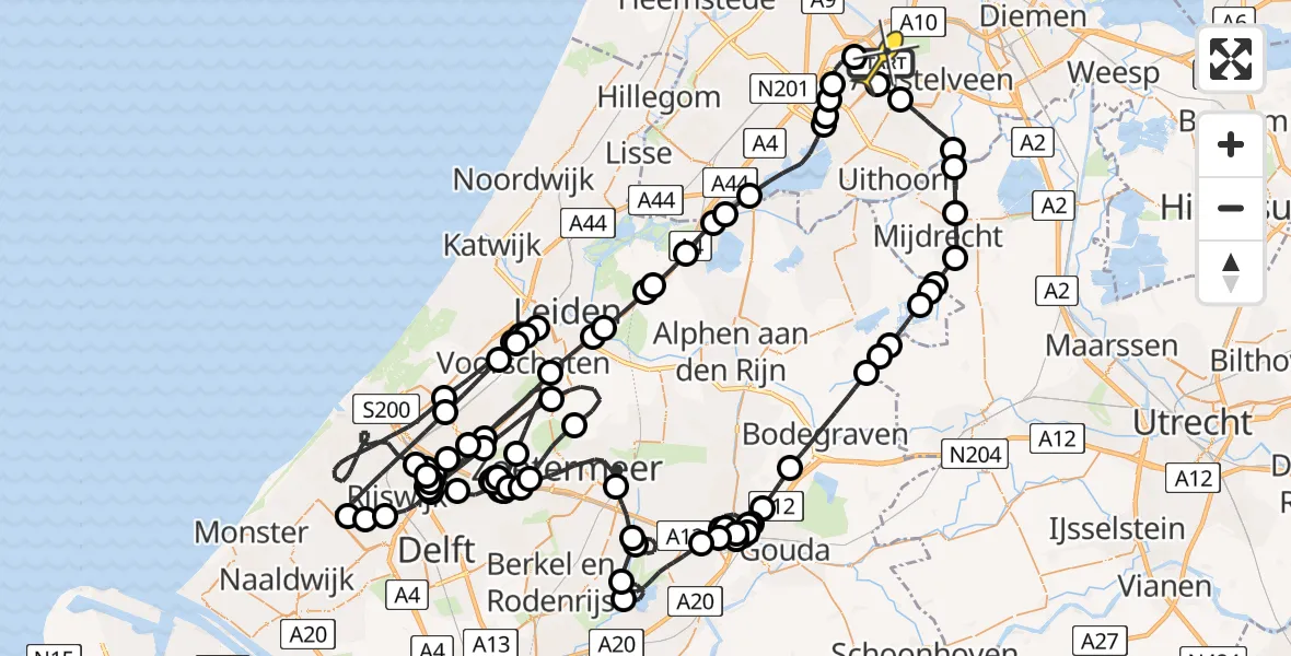 Routekaart van de vlucht: Politieheli naar Schiphol, Mr. Jac. Takkade