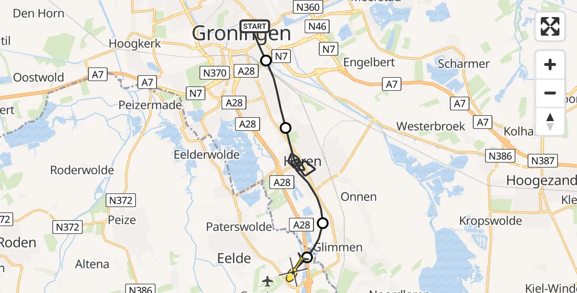 Routekaart van de vlucht: Lifeliner 4 naar Eelde, De Zaayer