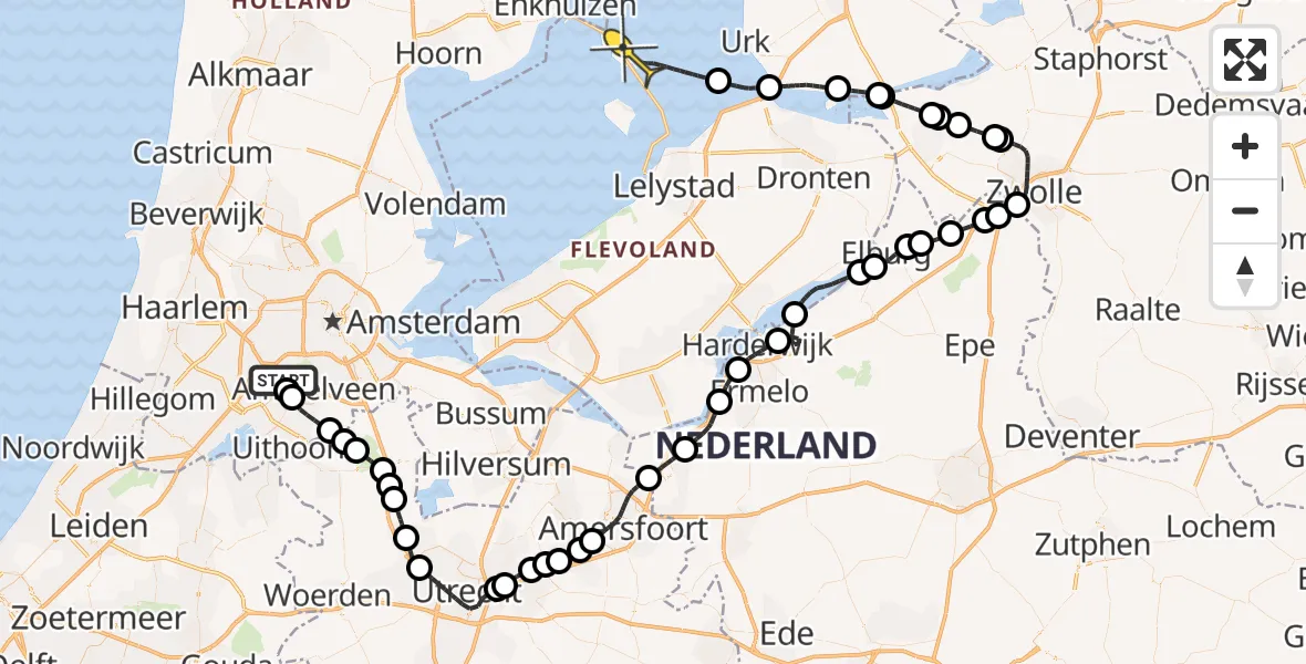 Routekaart van de vlucht: Politieheli naar Lelystad, Halim P.K. straat