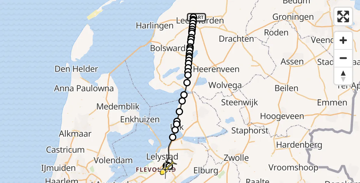 Routekaart van de vlucht: Ambulancehelikopter naar Lelystad Airport, Keegsdijkje