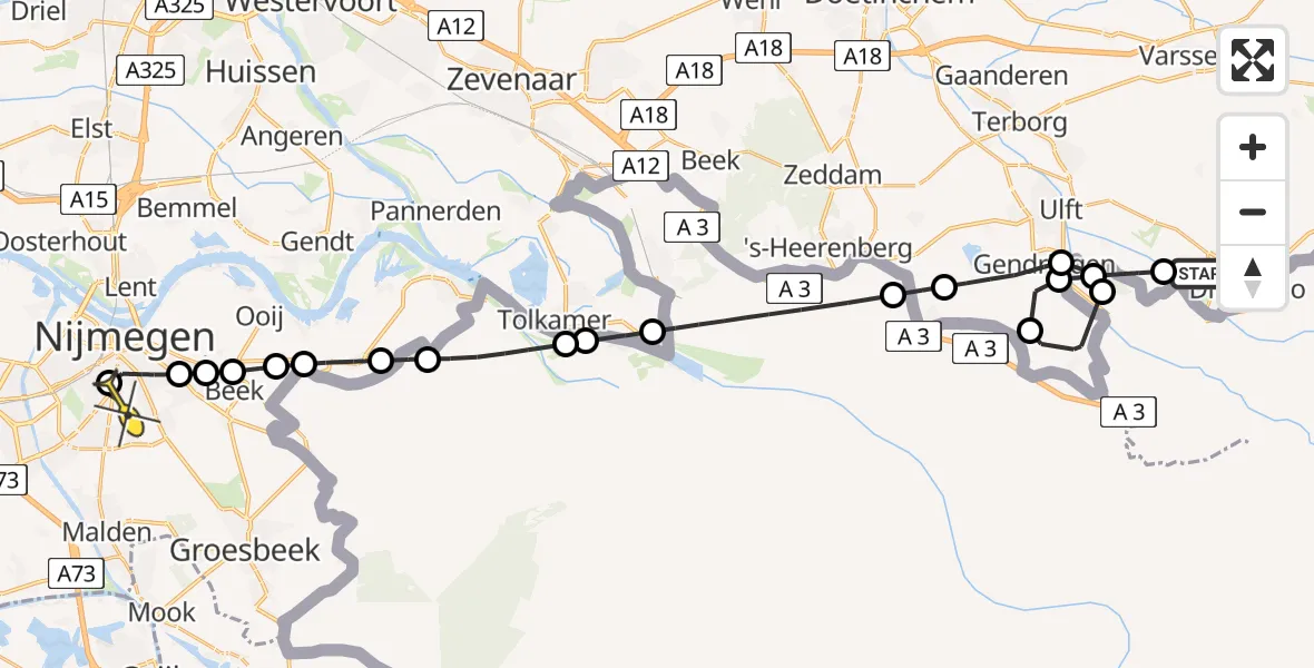 Routekaart van de vlucht: Lifeliner 3 naar Radboud Universitair Medisch Centrum, Breedenbroekseweg