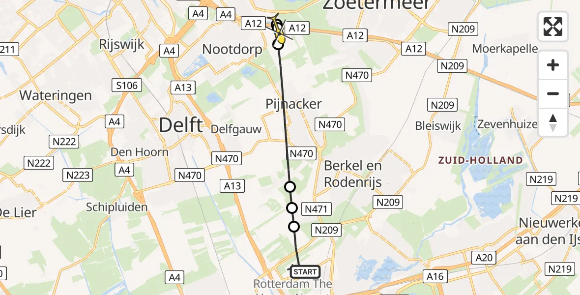 Routekaart van de vlucht: Lifeliner 2 naar Nootdorp, A16 Rotterdam