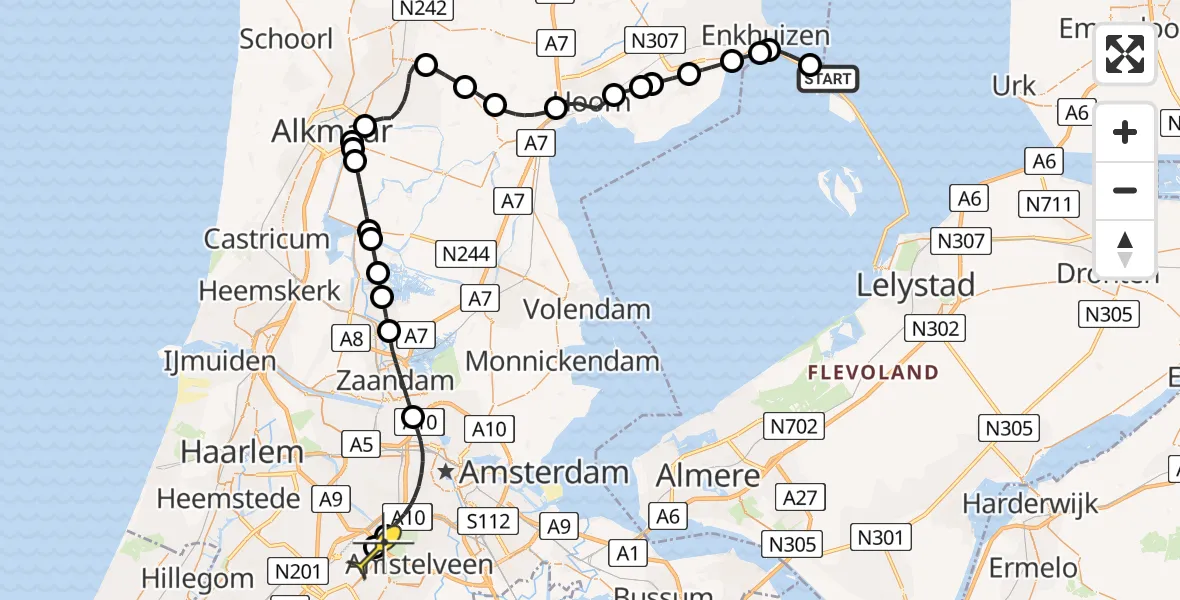 Routekaart van de vlucht: Politieheli naar Schiphol, Loevesteinse Randweg