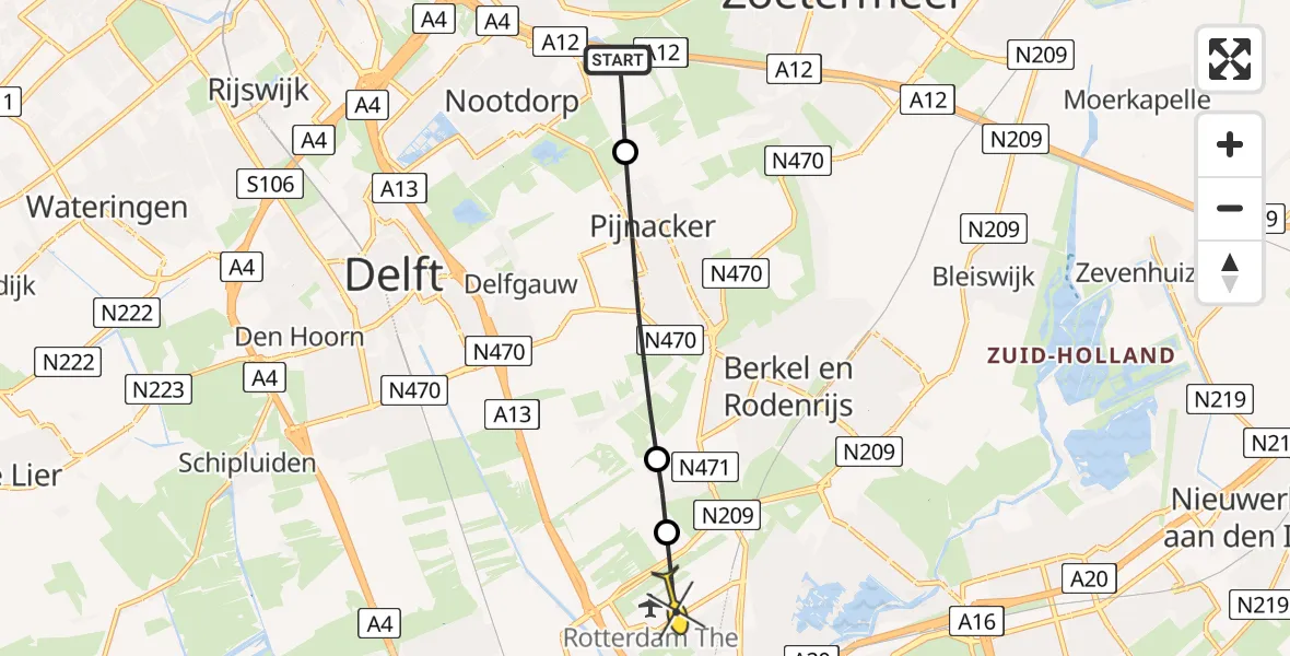 Routekaart van de vlucht: Lifeliner 2 naar Rotterdam The Hague Airport, Nieuwkoopseweg