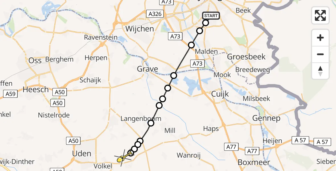 Routekaart van de vlucht: Lifeliner 3 naar Vliegbasis Volkel, van Peltlaan