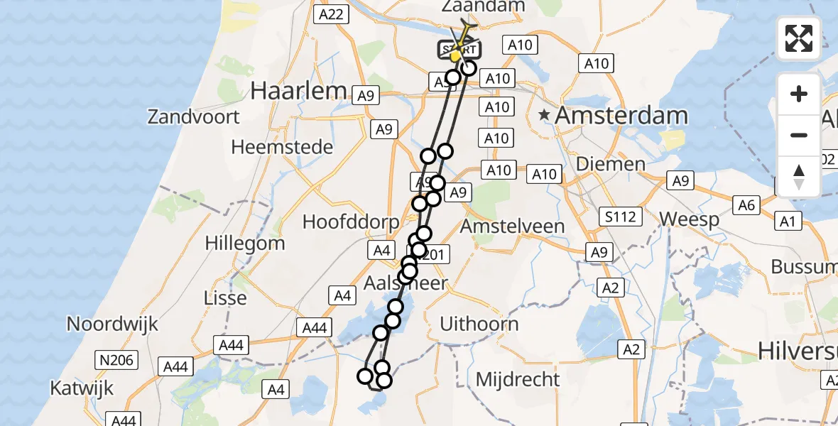 Routekaart van de vlucht: Lifeliner 1 naar Amsterdam Heliport, Nieuw-Zeelandweg