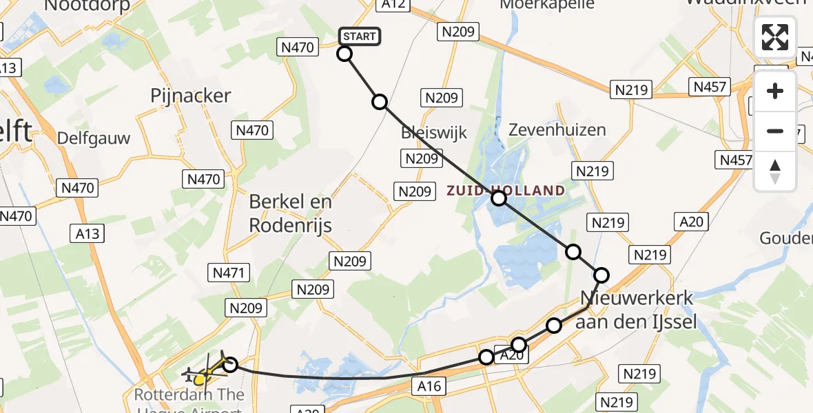 Routekaart van de vlucht: Lifeliner 2 naar Rotterdam The Hague Airport, Landscheiding Noord