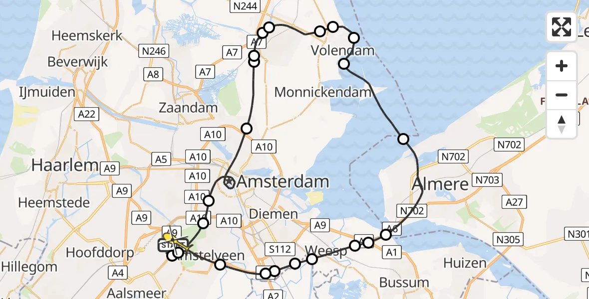 Routekaart van de vlucht: Politieheli naar Schiphol, Westerkimweg