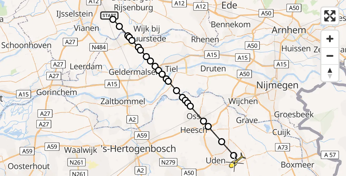 Routekaart van de vlucht: Lifeliner 3 naar Vliegbasis Volkel, Goudmos