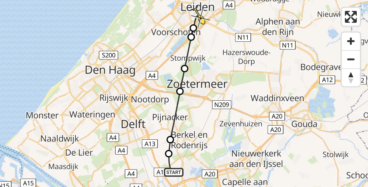 Routekaart van de vlucht: Lifeliner 2 naar Leiden, Van der Waalsstraat
