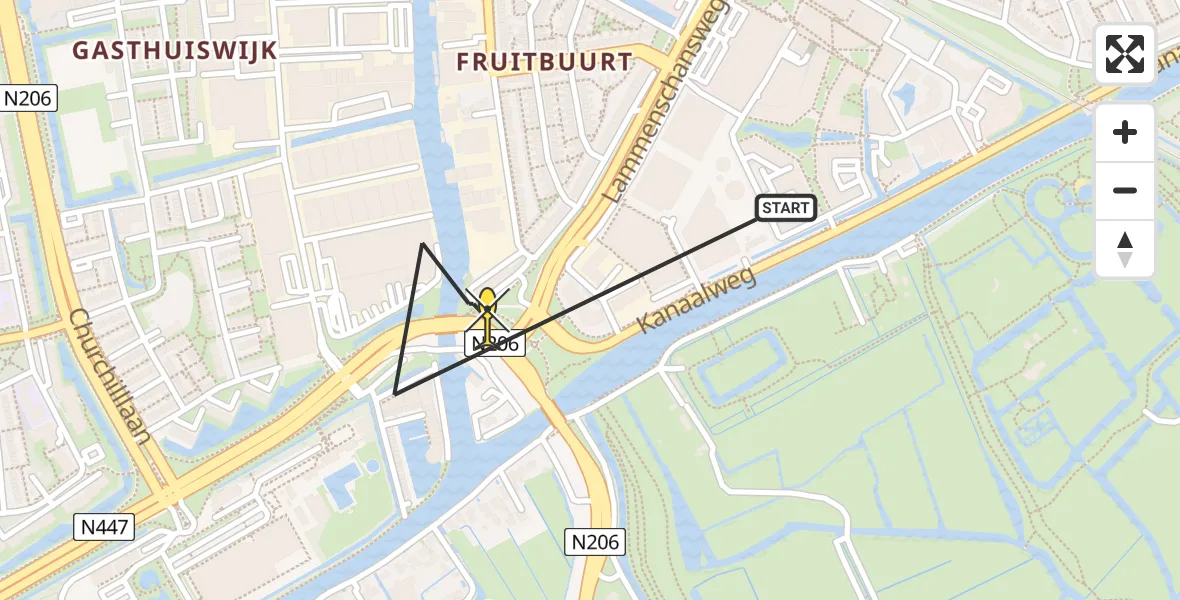 Routekaart van de vlucht: Lifeliner 2 naar Leiden, Lammenschansplein