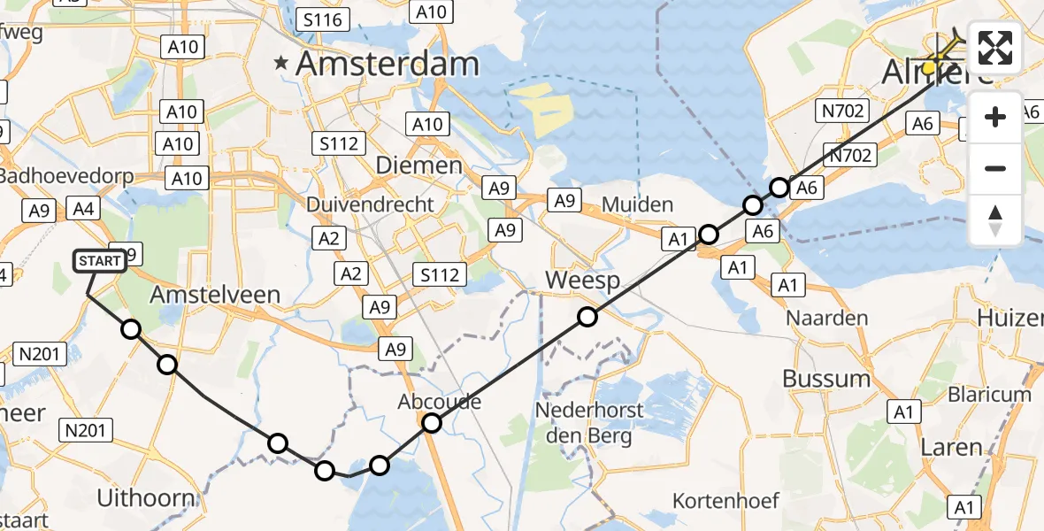 Routekaart van de vlucht: Politiehelikopter naar Almere, Marinus van Meelweg