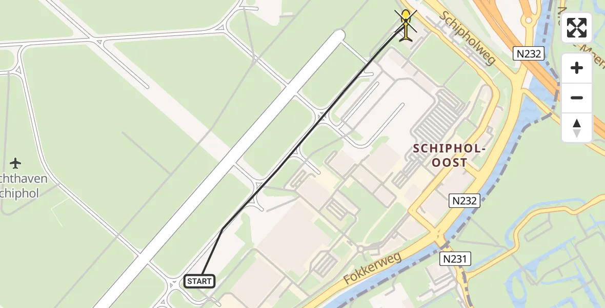 Vluchtroute Politiehelikopter van Schiphol naar Schiphol