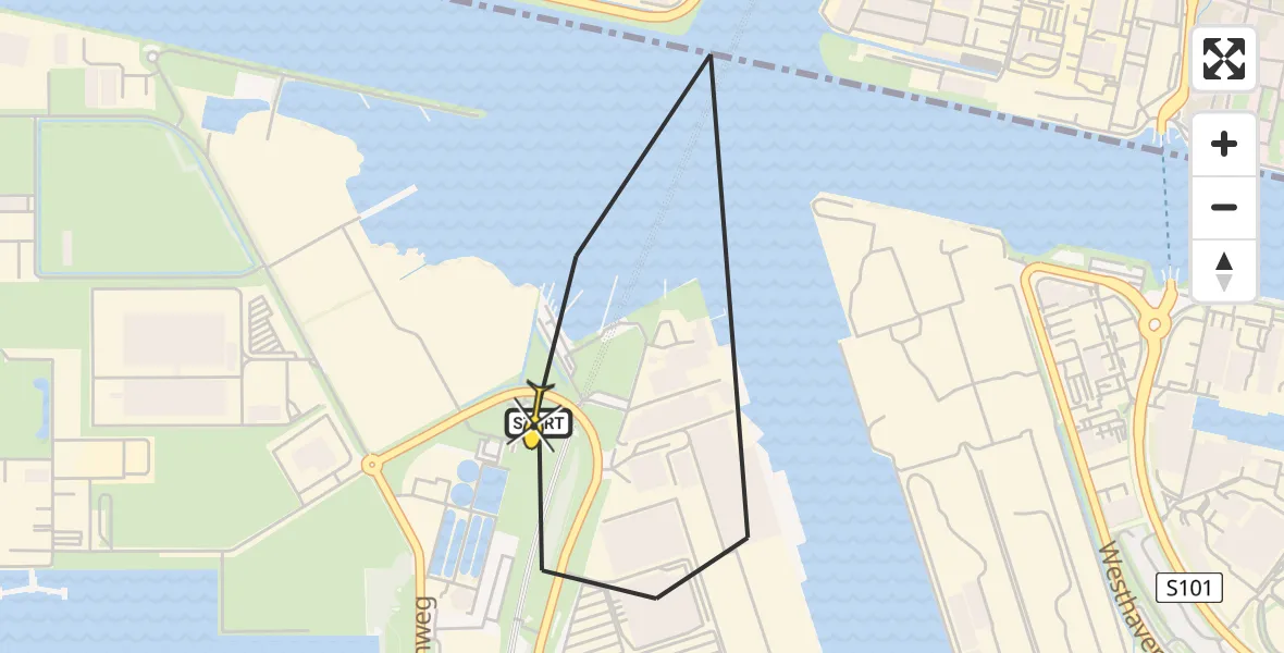 Routekaart van de vlucht: Lifeliner 1 naar Amsterdam Heliport, Grote Tocht