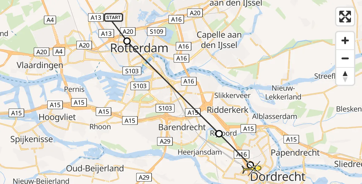 Routekaart van de vlucht: Lifeliner 2 naar Zwijndrecht, Brandenburgbaan