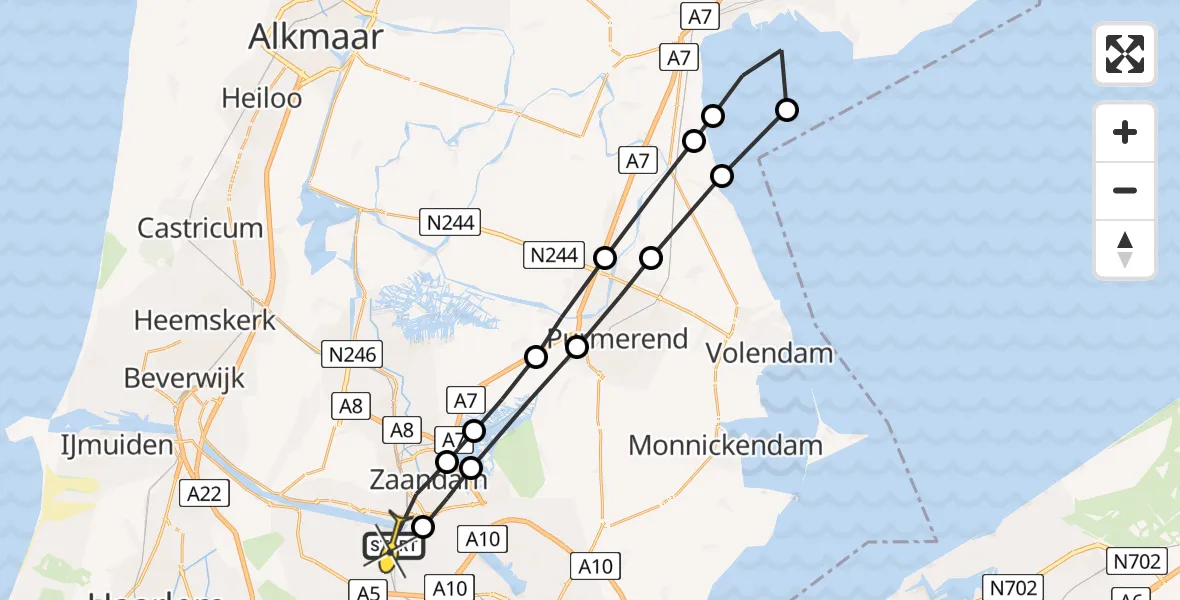 Routekaart van de vlucht: Lifeliner 1 naar Amsterdam Heliport, Westhavenweg