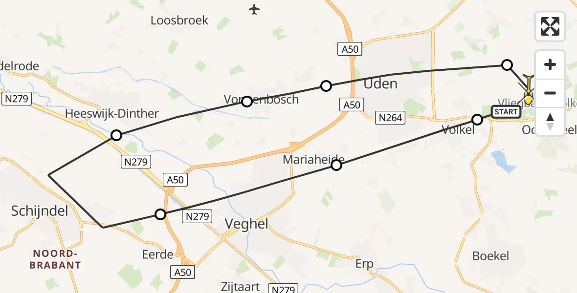 Routekaart van de vlucht: Lifeliner 3 naar Vliegbasis Volkel, Lagenheuvelstraat