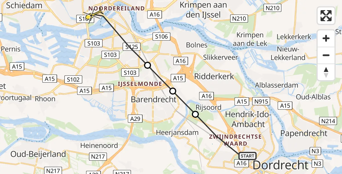 Routekaart van de vlucht: Lifeliner 2 naar Erasmus MC, Develsingel