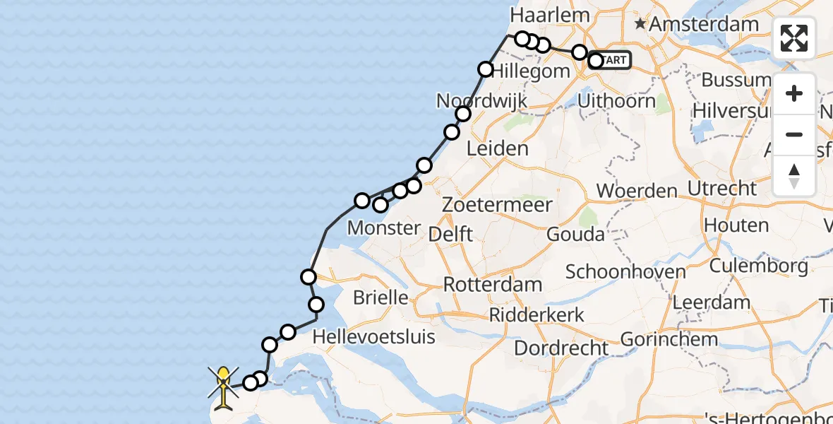 Routekaart van de vlucht: Politiehelikopter naar Burgh-Haamstede, Panorama Boulevard