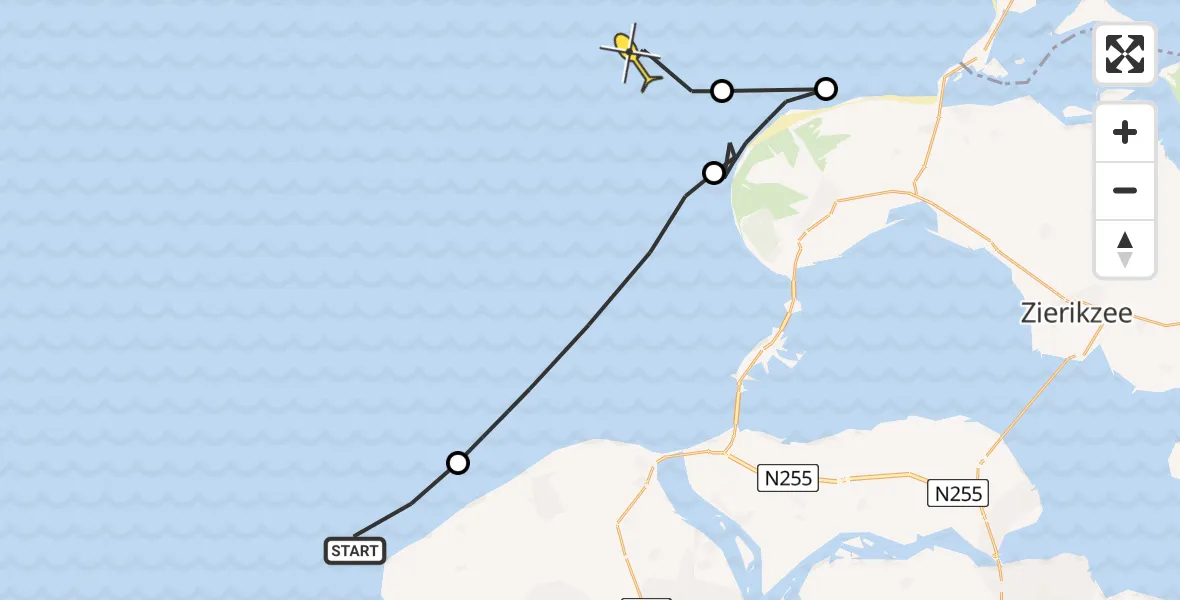 Routekaart van de vlucht: Kustwachthelikopter naar 