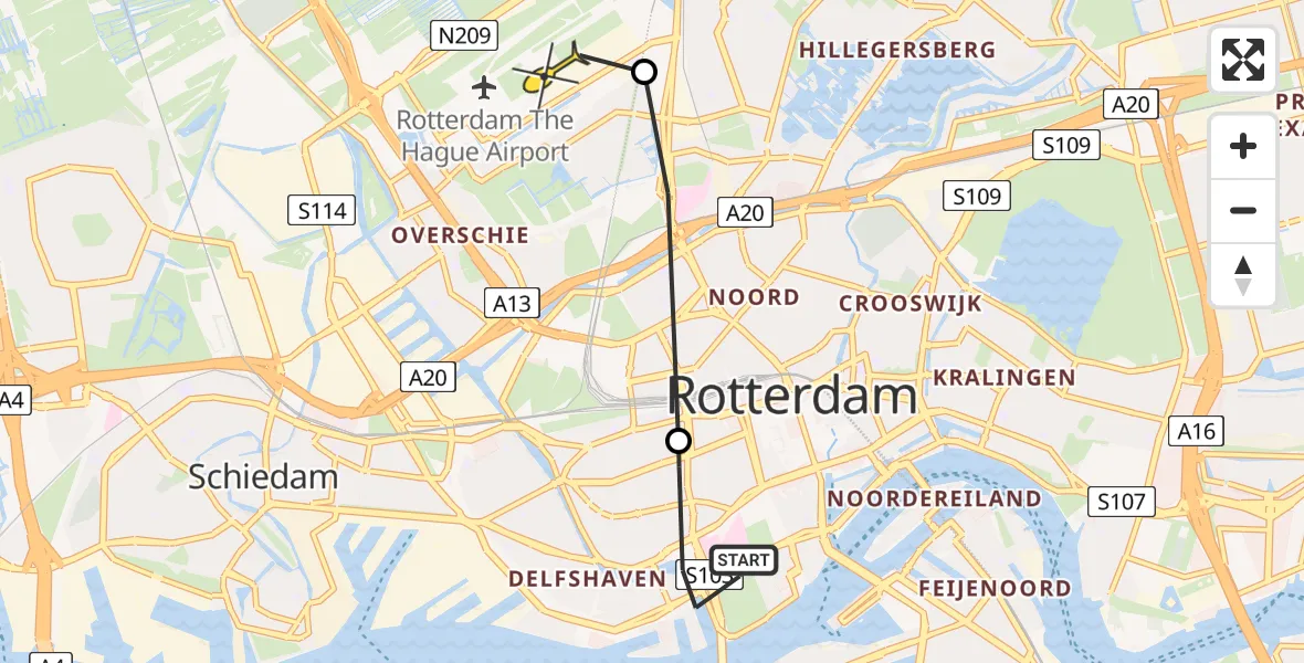 Routekaart van de vlucht: Lifeliner 2 naar Rotterdam The Hague Airport, Willem Buytewechstraat
