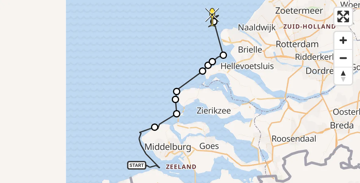 Routekaart van de vlucht: Politieheli naar Wielingen