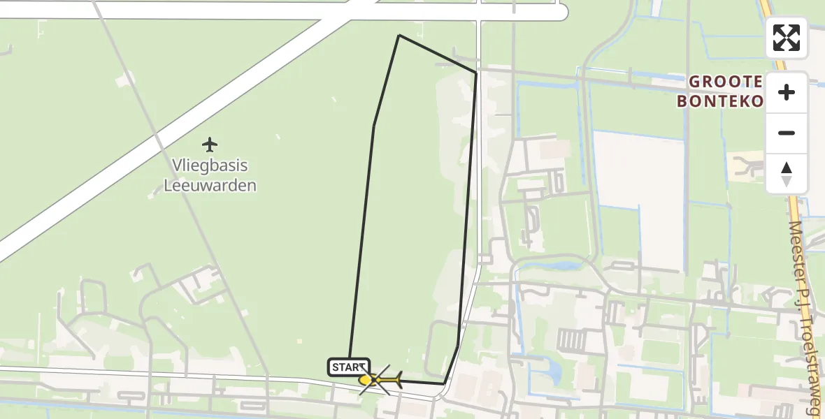 Routekaart van de vlucht: Ambulanceheli naar Vliegbasis Leeuwarden, Keegsdijkje